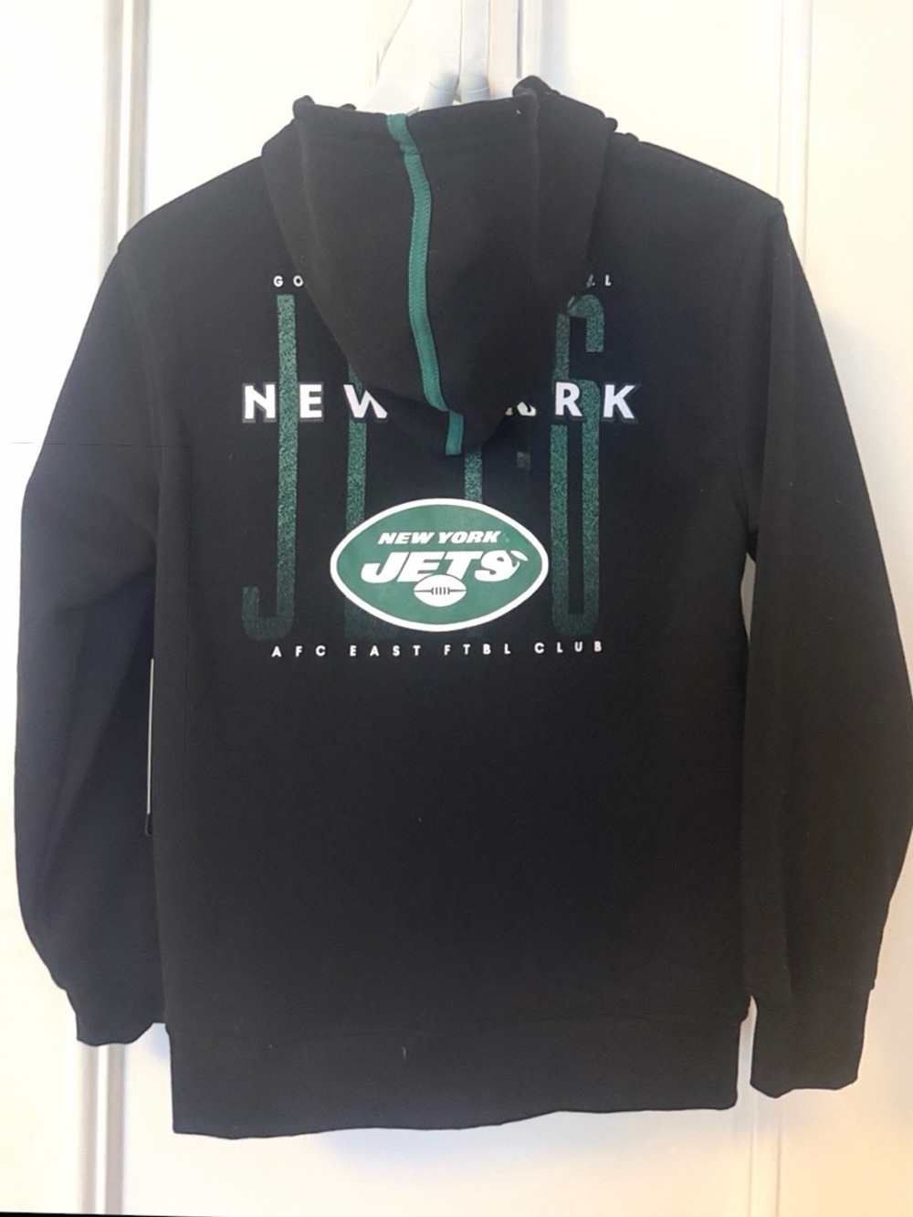 NFL Black Hoodie with Green Accents - New York Jets Logo